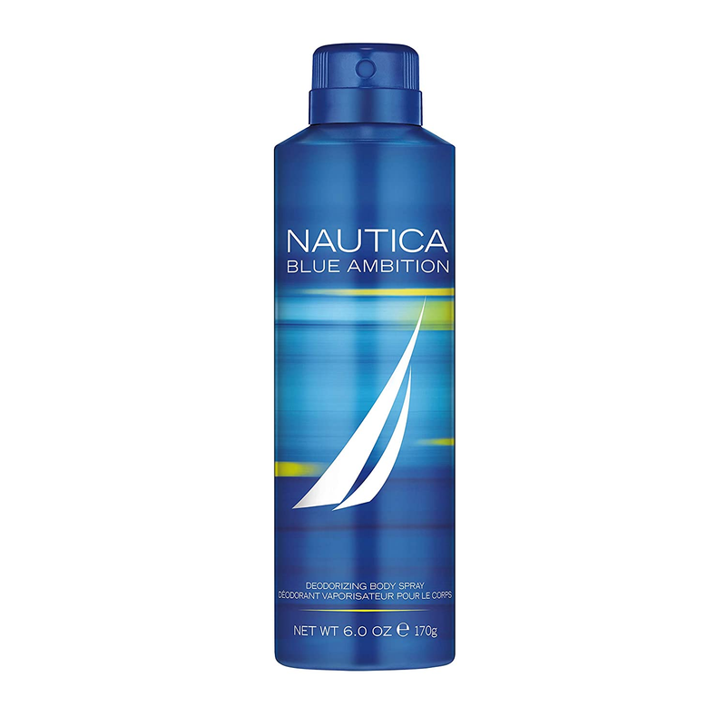 Nautica Blue Ambition Body Spray, Non-Drying, Vegan Formula, Bold Fresh Scent, 6