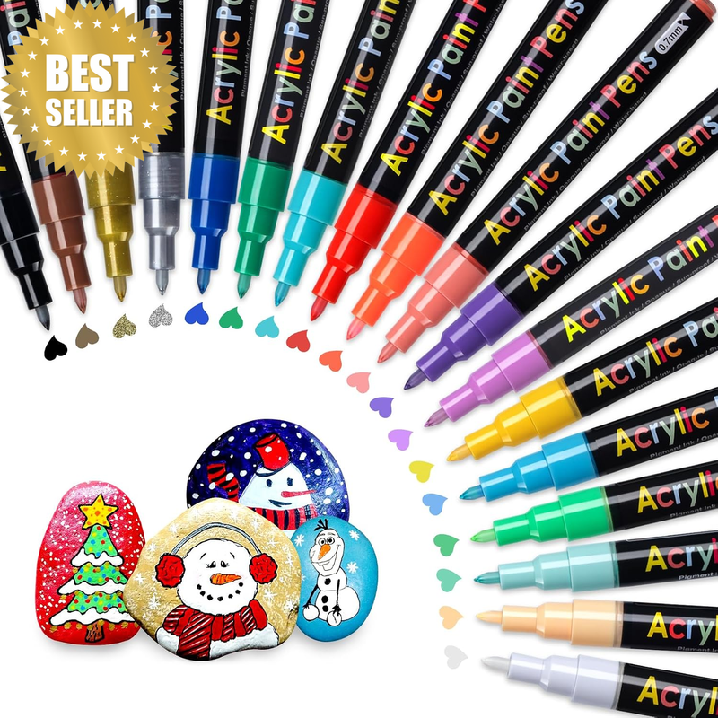 Extra Fine Tip Acrylic Paint Pens Markers Set of 18: 0.7Mm Fine Tip for Easter E