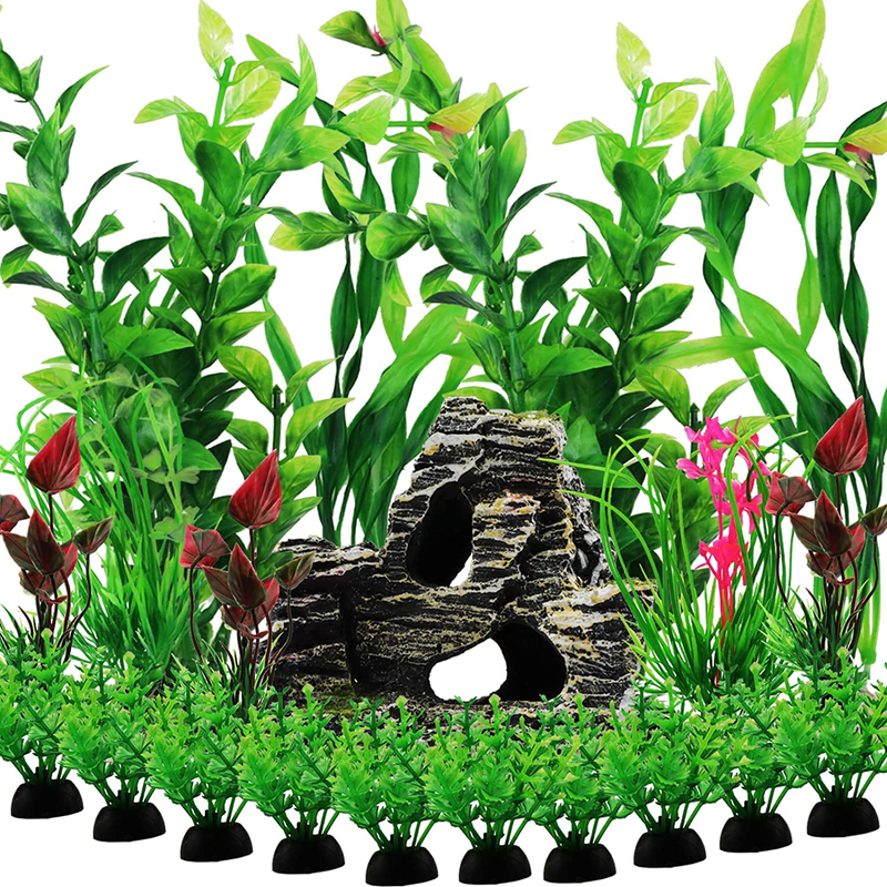 20Pcs Fish Tank Accessories Aquarium Decorations Kit Rock Plants Green Cave Set