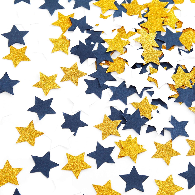 300Pcs Navy Blue White Gold Confetti,Glitter Paper Decor Twinkle Little Star Tab