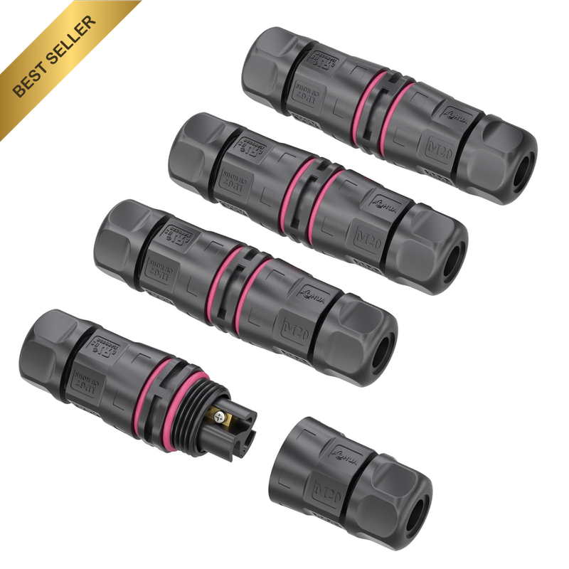 4-Pack Junction Box, M20 3-Pin IP68 Waterproof Wire Connector for Ø 5.5-10Mm Cab