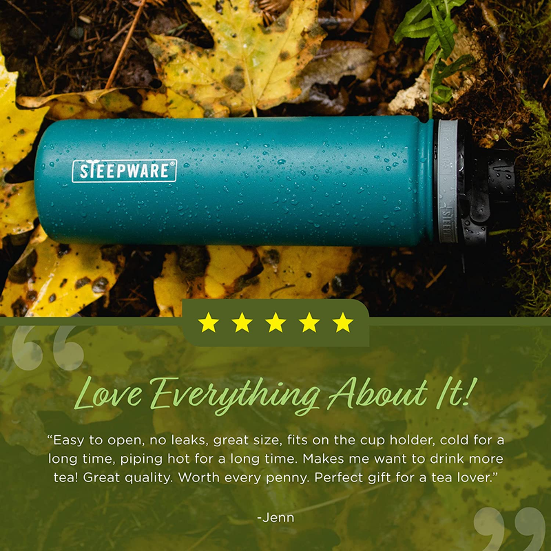 Steepware Tea Tumbler,Tea Thermos, 22Oz, Fog Grey- Travel Bottle with Tea Infuse