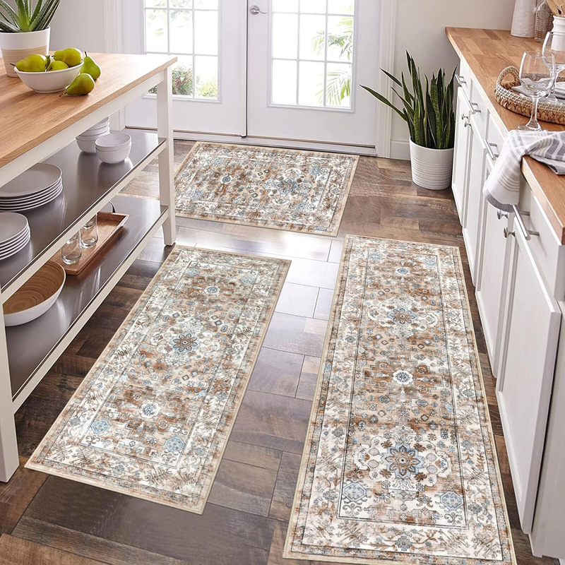 Farmhouse Kitchen Rugs Sets of 3, Kitchen Runner Rugs Non Slip Washable, Boho Ki
