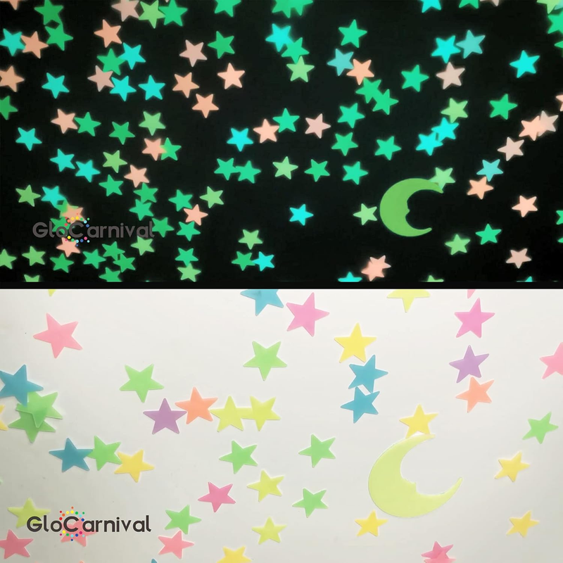 Glow in The Dark Stars Stickers for Ceiling, Adhesive 200pcs 3D Glowing Stars an