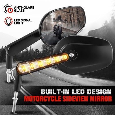 Черные Универсальные боковые зеркала заднего вида Naked Bike Cruiser со светодиодным сигналом поворота