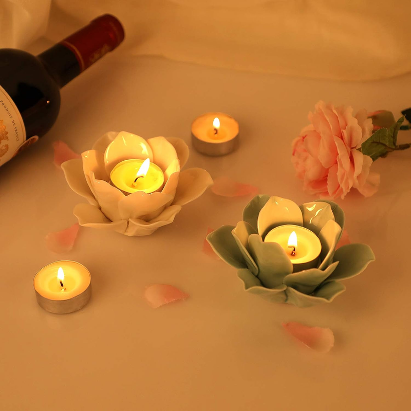 4.5 Inch Ceramic Lotus Flower Tea Light Holder Lotus Petals Candle Holder Candle