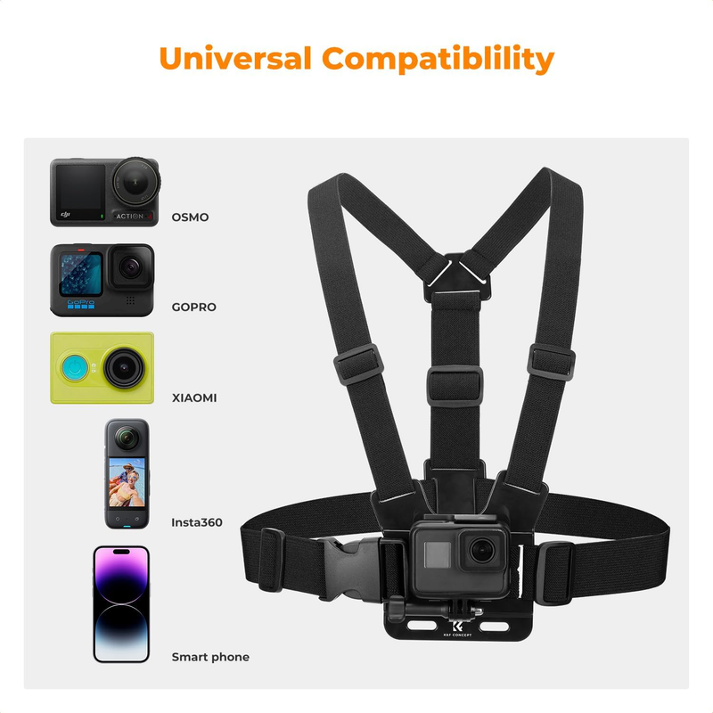 4-in-1 Adjustable Chest Strap, Head Mount, Wrist Band, Backpack Clip, with Phone