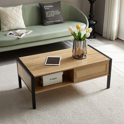 40 inch Coffee Table Center Cocktail Table Rattan Side End Table for Living Room