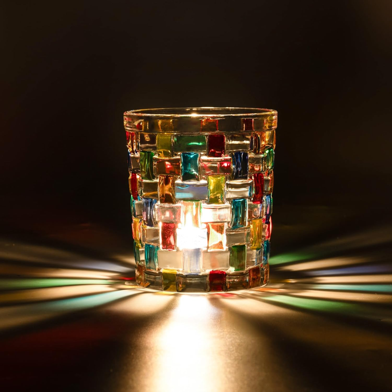 , Stained Glass Votive Candle Holder With Woven Pattern, R