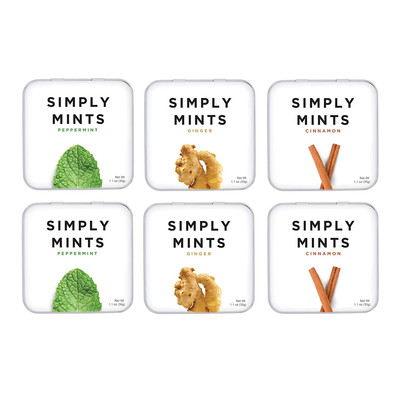 ''Simply Mints | Variety Pack - Peppermint, Ginger, Cinnamon | Pack of Six | Brea