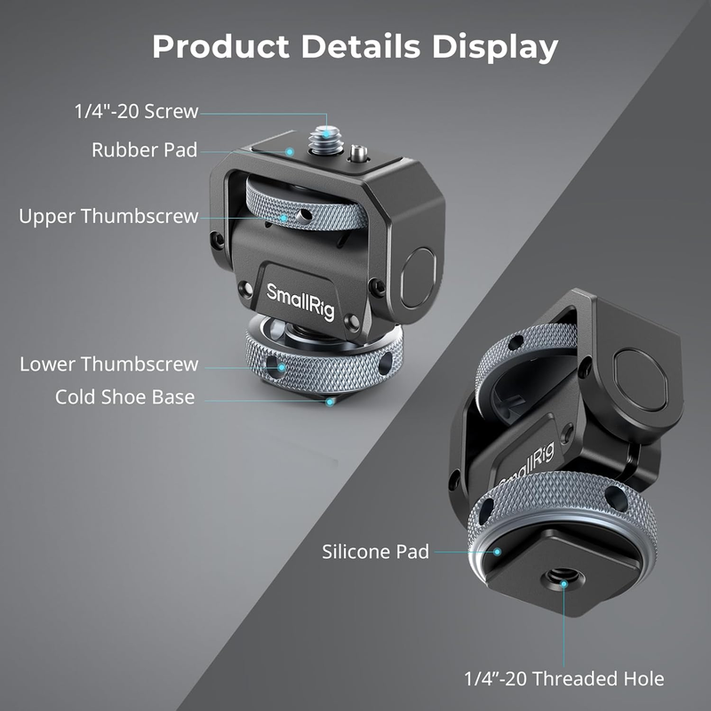 Camera Monitor Mount Lite with Cold Shoe, Swivel 360° and Tilt 180° Holder for F