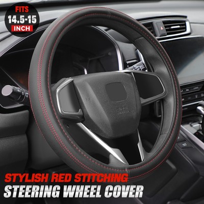 Обивка рулевого колеса из искусственной кожи с объемной красной строчкой 14.5-15