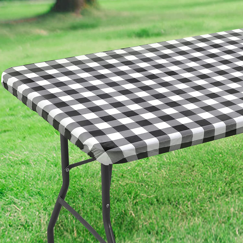 Rectangle Table Cloth Cover, Elastic Waterproof Fitted Vinyl Table Covers for 6