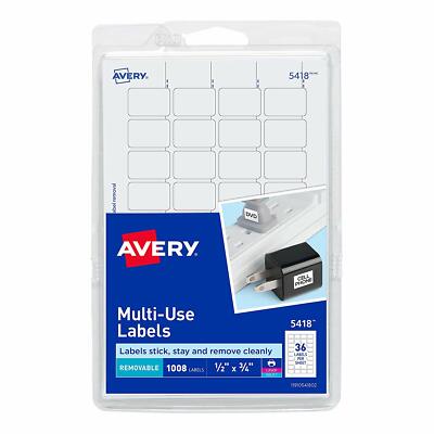 Avery  Removable Print or Write Labels, White, 0.5 x 0.75 Inches, Pack of 1008