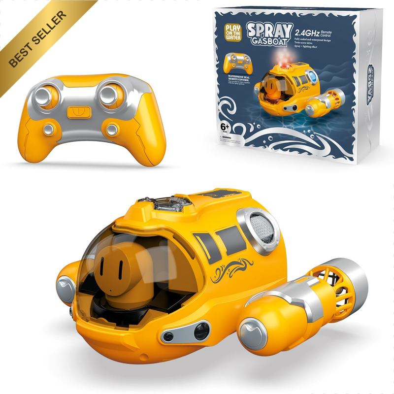 RC Boat Toy Remote Control Kids Pool Toys Lights Spray Yellow