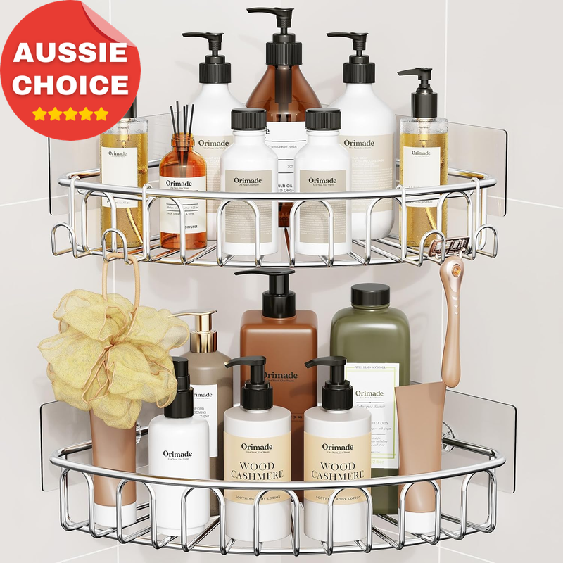 Stainless Steel Corner Shower Caddy Wall Mounted Storage Organizer 2 Pack Hooks