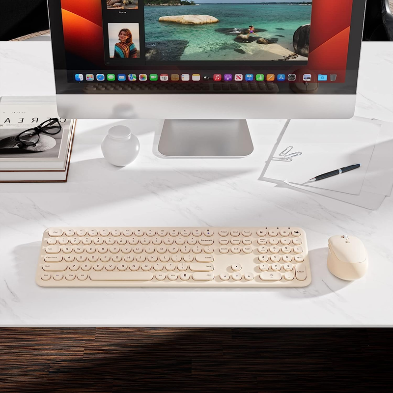 Wireless Keyboard Mouse Combo - 2.4Ghz Aesthetic Quiet Keyboard and Mouse Wirele