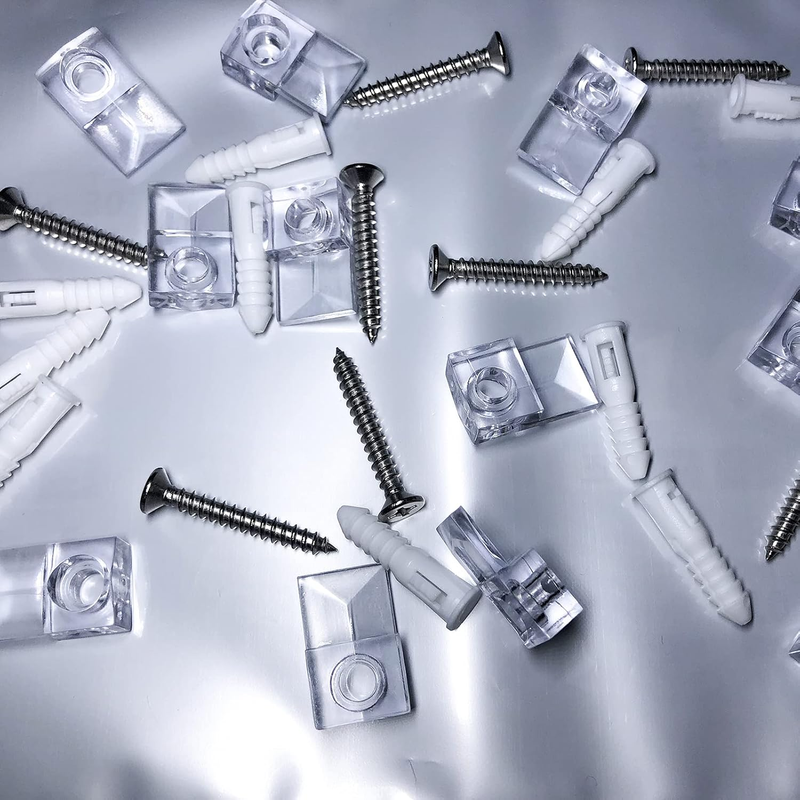 20-Piece Mirror Holder Clip Kit with Screws and Mirror Hanging Kit (Silver)