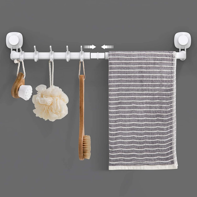 Suction Cup Towel Bar, 24 Inch Adjustable Shower Towel Rack, No Drill & Removabl