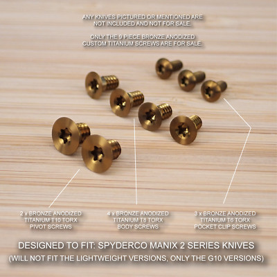 Spyderco Manix 2 G10 XL Custom Titanium 9pc BRONZE Anodized Screw Set - NO KNIFE