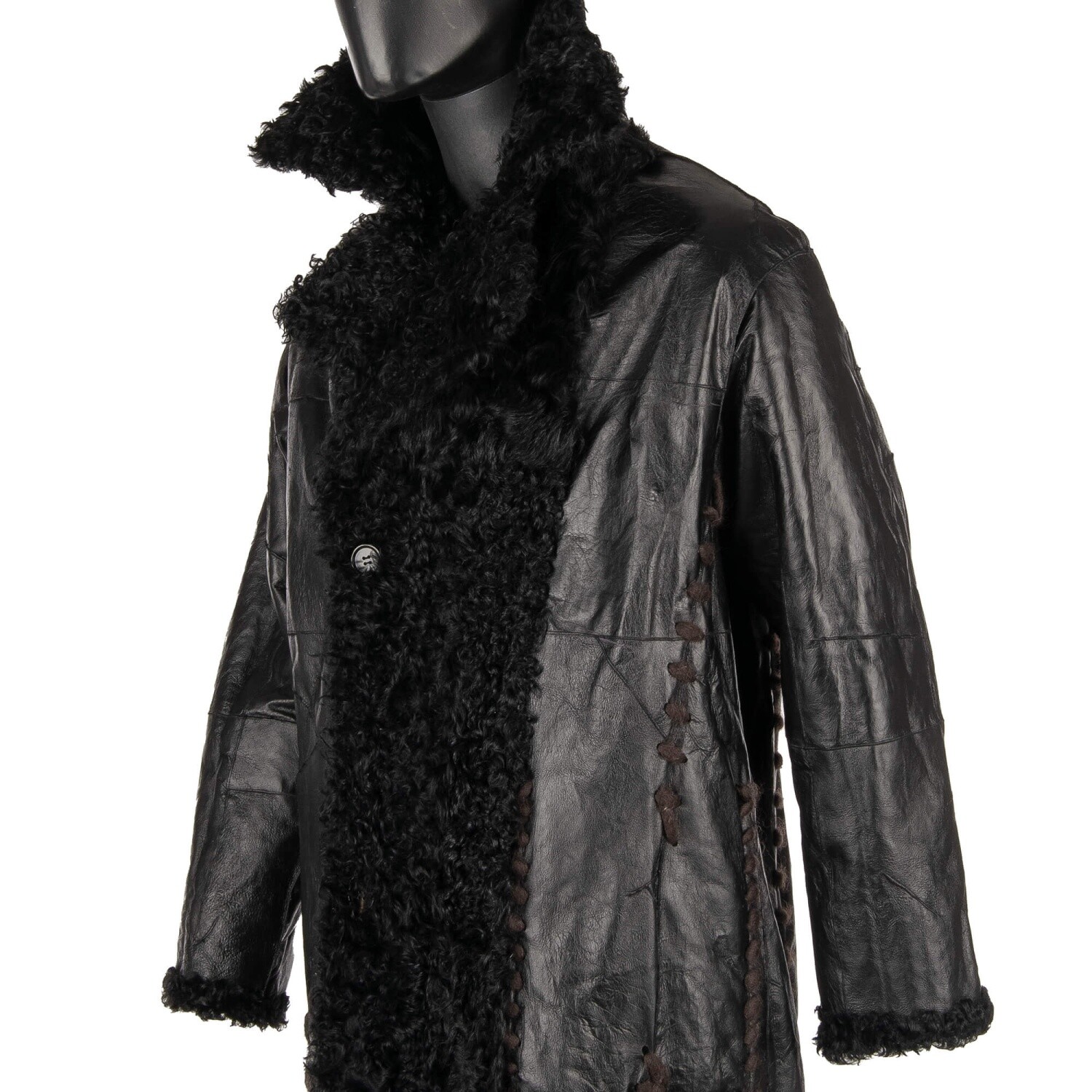 Pre-owned Dolce & Gabbana Runway $9.500 Oversize Long Lamb Fur Leather Coat Black 11225