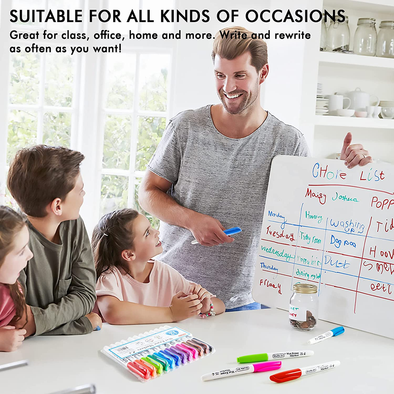 Wet Erase Markers, 12 Colors 1Mm Fine Tip Overhead Projectors Transparency