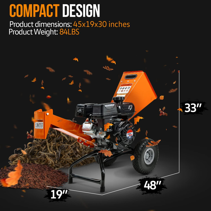 Wood Chipper Shredder Mulcher 7HP Engine Heavy Duty Compact Rotor Assembly Desig