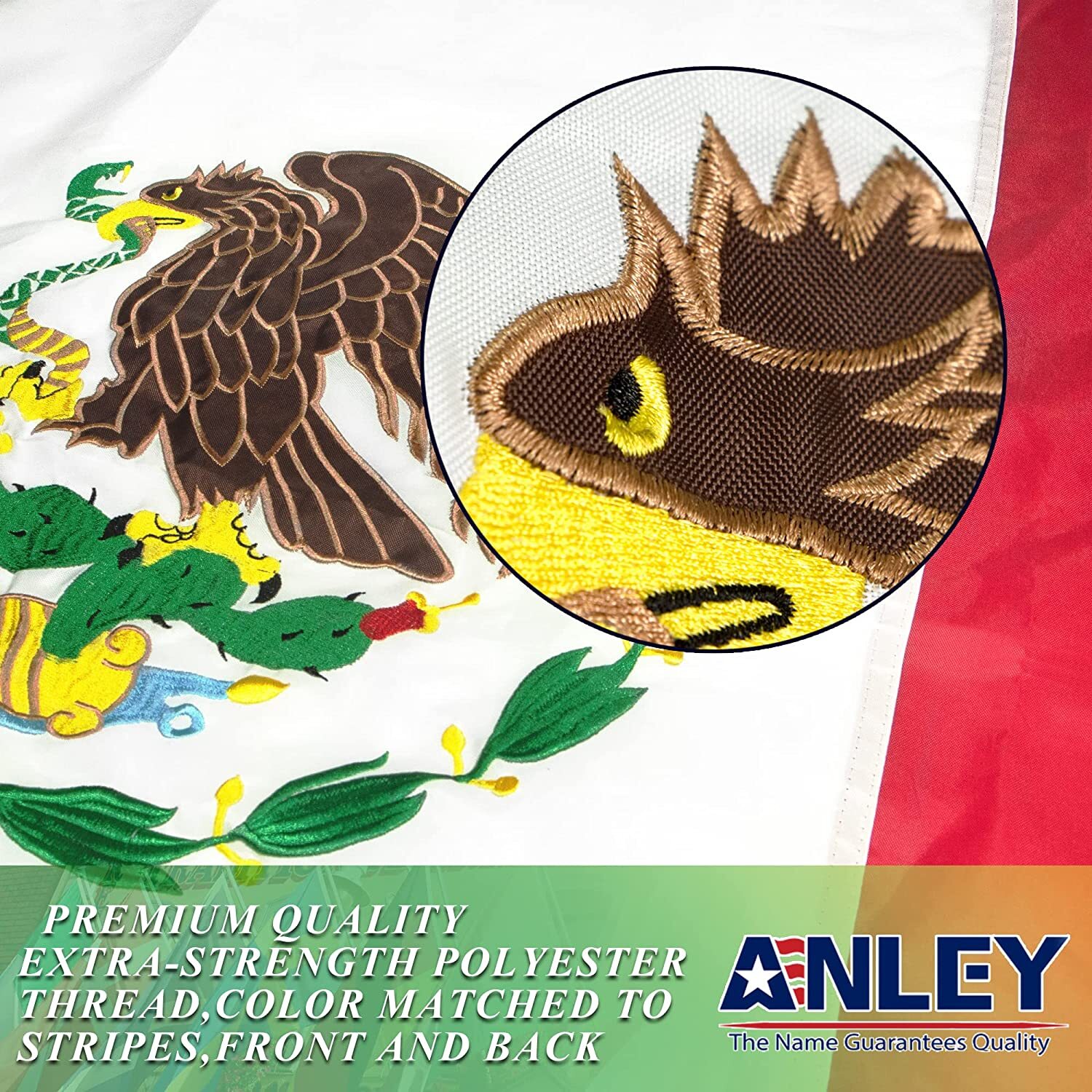 Anley Everstrong Mexico Flag 3x5 Ft - Embroidered Mexican MX National Flag Nylon