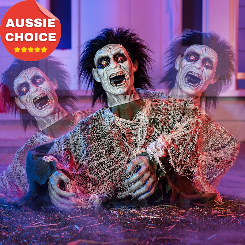 Halloween Zombie Groundbreaker Animated Decoration with Sound Glowing Eyes Yard