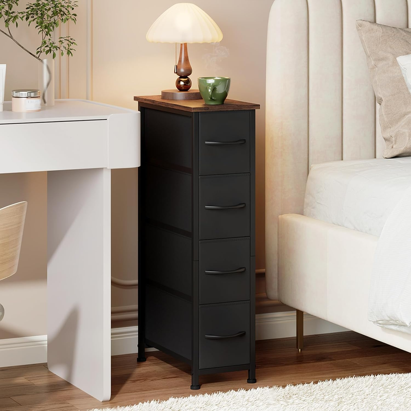 Narrow Dresser with 4 Drawers, Slim Storage Organizer Chest of Drawers with Remo