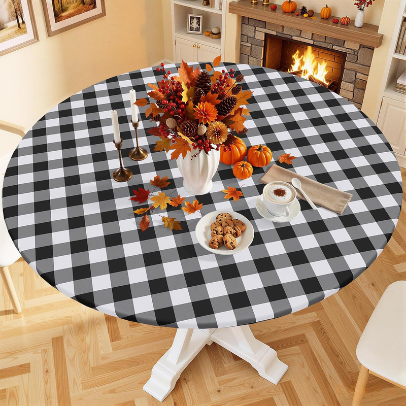 Smiry 36"-44" Picnic Table Cloth, Flannel Backed Vinyl Fitted Tablecloths