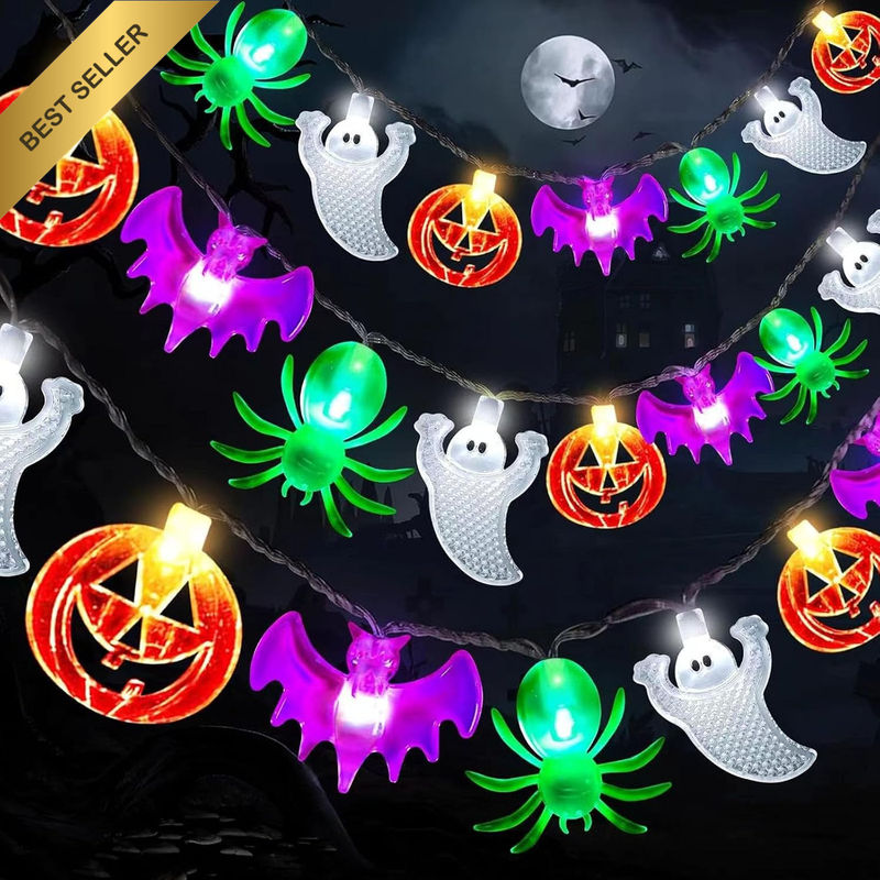 Halloween Lights 19.68FT 40 LED Pumpkin Bat Spider Ghost Halloween String Lights