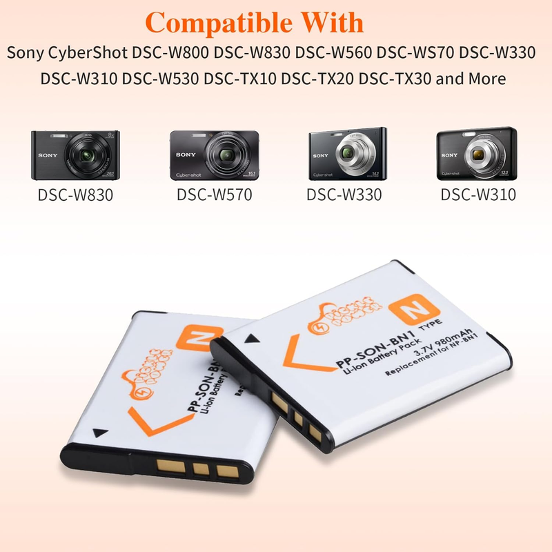 NP-BN1 Batteries and Battery Charger Replacement for Sony Cyber-Shot DSC-W800 DS