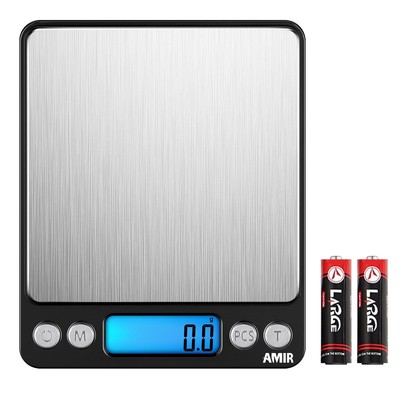 AMIR Digitale Küchenwaage, 3kg x 0,1g Digitale Waage, Hohe Präzision Briefwaa...