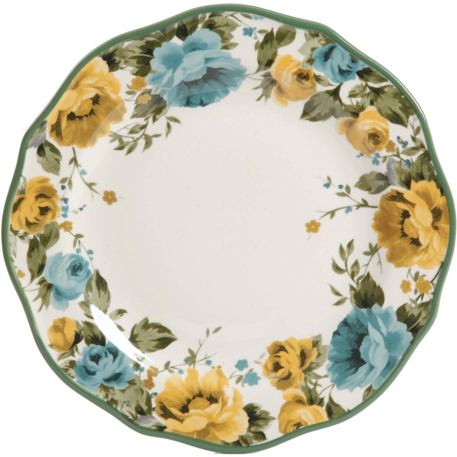 The Pioneer Woman Rose Shadow Green Ceramic 12-Piece Dinnerware Set Y09