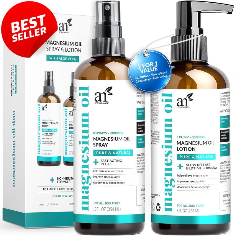 Magnesium Oil Spray 12oz & Lotion 8oz Set Fast-Absorbing Muscle Relief - US