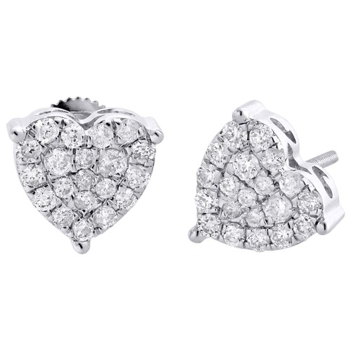 Pre-owned Jfl Diamonds & Timepieces 10k White Gold Diamond Heart Shape 3 Prong Studs Womens Fancy Earrings 3/4 Ct.