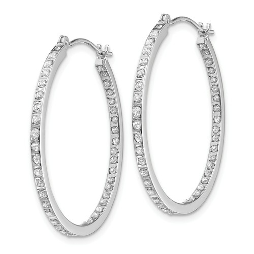 Pre-owned Goldia 14k White Gold Round Diamond Medium 30mm Circle In & Out Hoop Earrings 0.01 Ct.