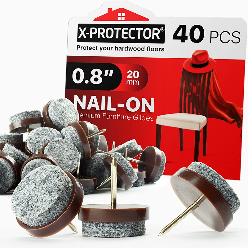 Chair Leg Floor Protectors  - 40 Felt Glides 20 Mm - Nail on Heavy Duty Felt Pad