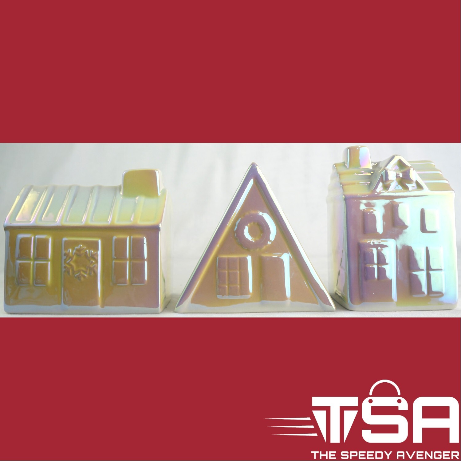 Full Set of 3 Pearlescent Ceramic Christmas Holiday Houses Decorations Target