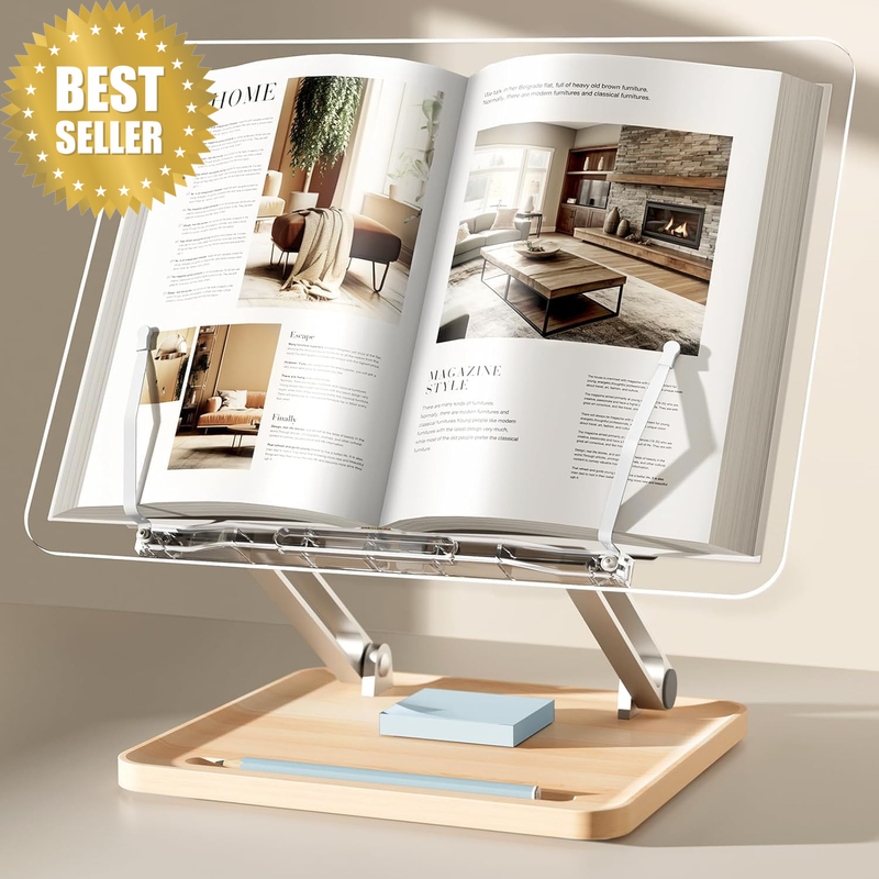 Adjustable Acrylic Book Stand for Reading, Book Holder with Pen Slot, Foldable D