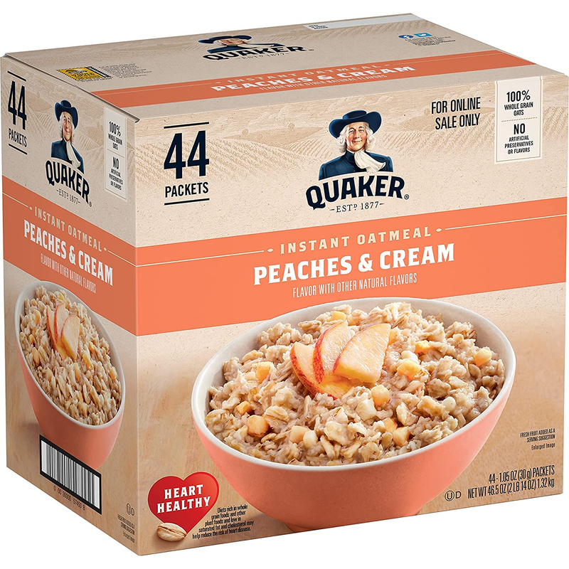 Quaker Instant Oatmeal, Peaches & Cream, 1.05Oz, 44 Counts (Pack of 1)