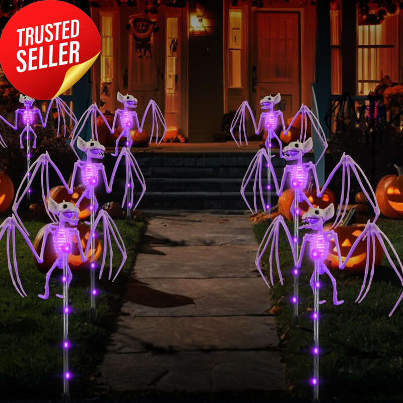 Halloween Solar Bat Path Light Decoration 2Pcs 3D Skeleton Purple Outdoor