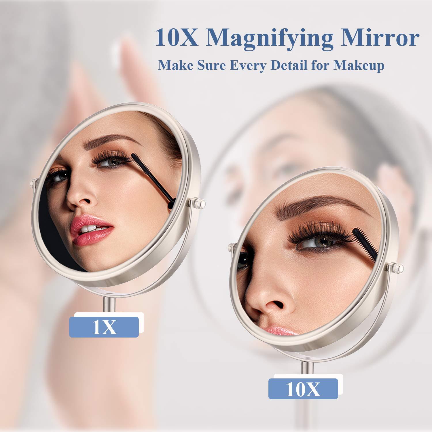 Vanity Makeup Mirror - 8'' Tabletop 10x Magnifying Two-Sided Swivel Cosmetic