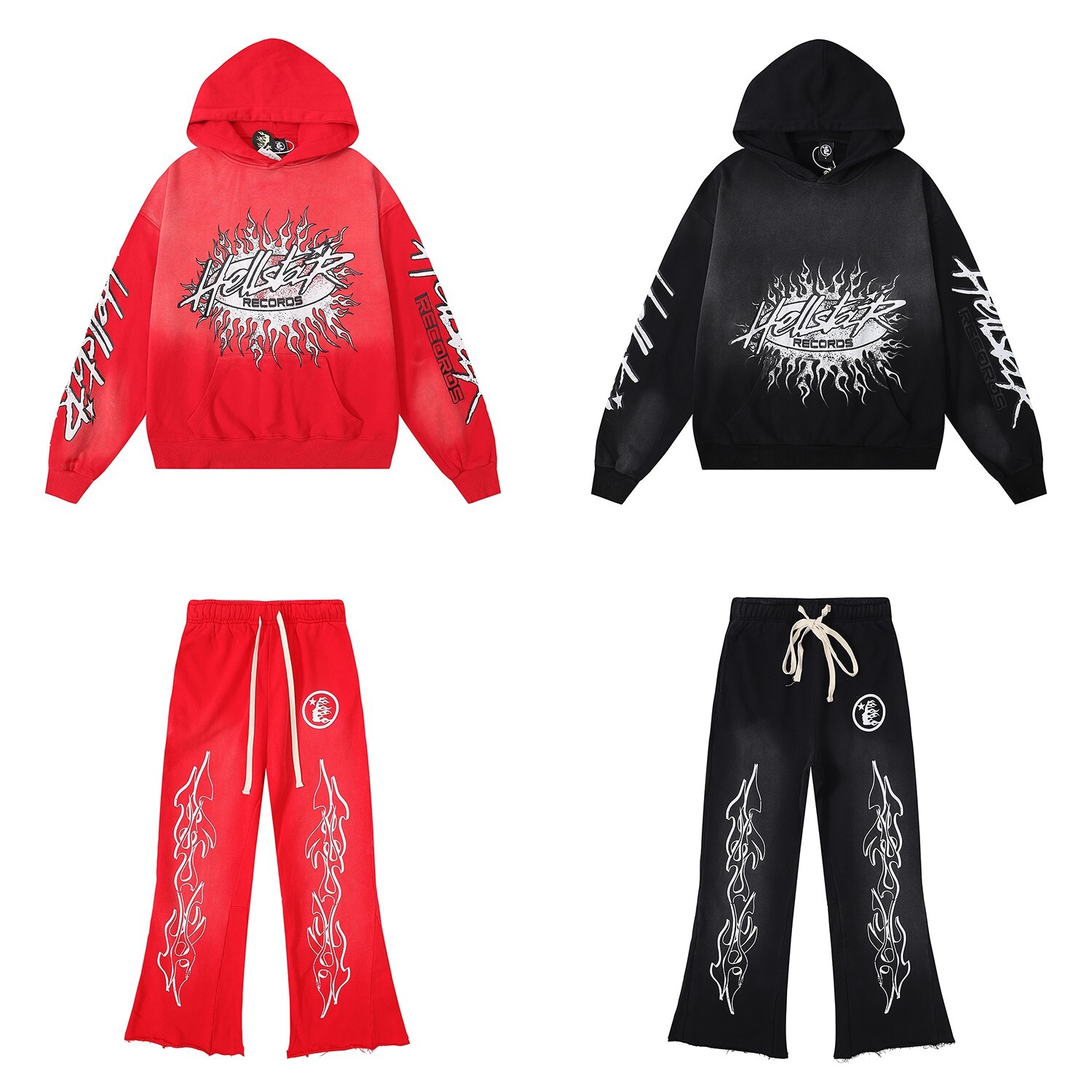 Hell Red Flare star Retro washed distressed Print Loop Loose