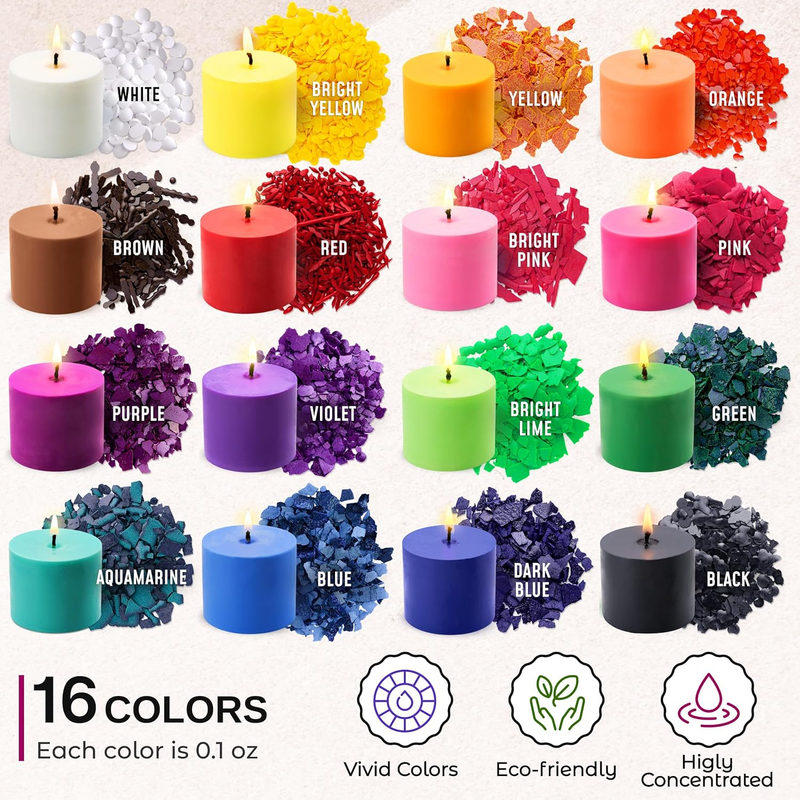 16 Colors Set Wax Dyes for Candle Making, Soy Wax Color Dye Flakes Nontoxic