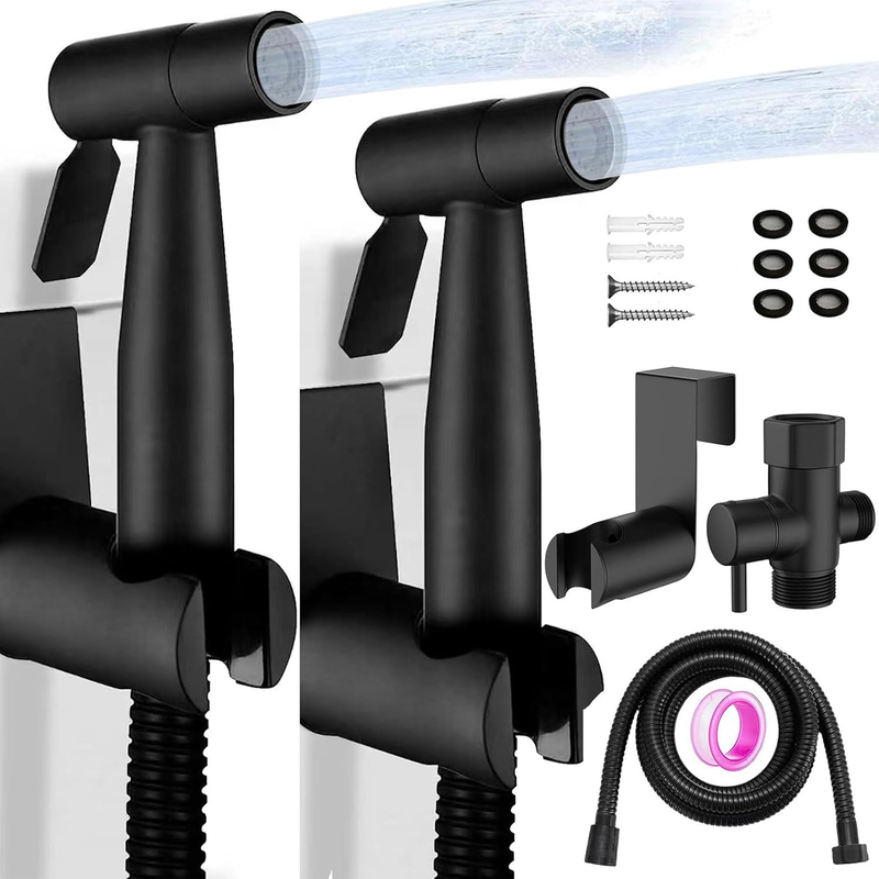 2 Pack Black Handheld Toilet Bidet Sprayer with Adjustable Jet Spray, Stainless