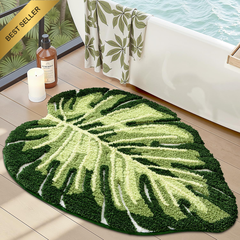 Leaf Bathroom Rug, Non Slip Absorbent Washable Bath Mat for Shower Floor, Soft P