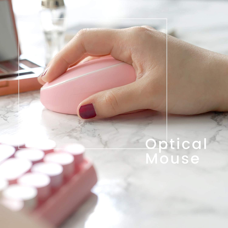 PERIDUO-713 Wireless Mini Keyboard and Mouse Combo, Retro round Key Caps, Pastel
