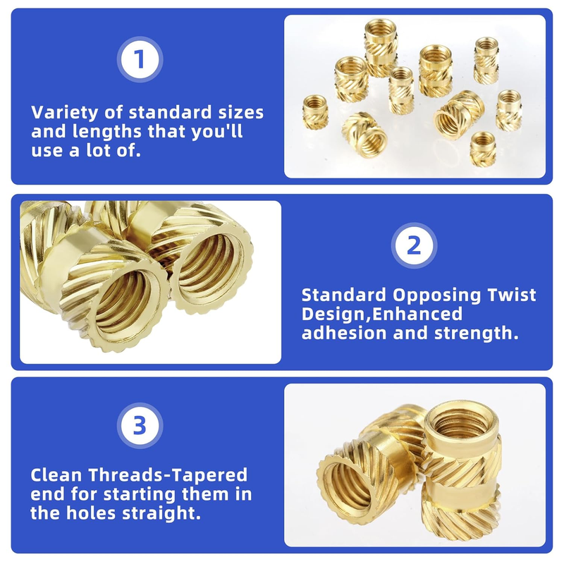 360Pcs Threaded Inserts M2 M2.5 M3 M4 M5 M6 Brass Heat Set Insert for Plastic Me